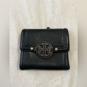 Tory Burch Black Leather with Gold Detail, Square Wallet Authentic Preowned